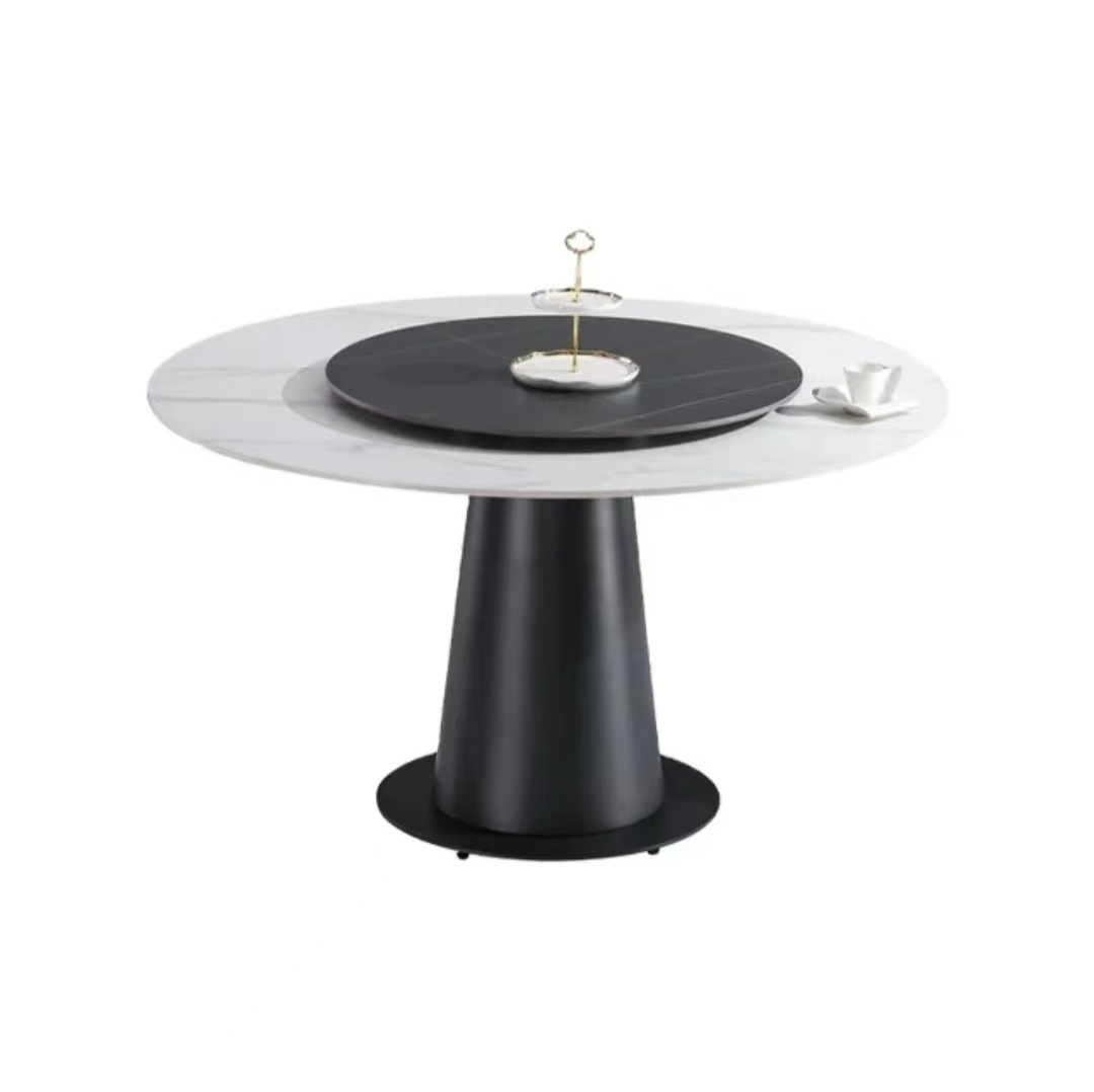 Nordic modern small apartment rock plate with turntable carbon steel legs home live room  hotel luxury round dining tables