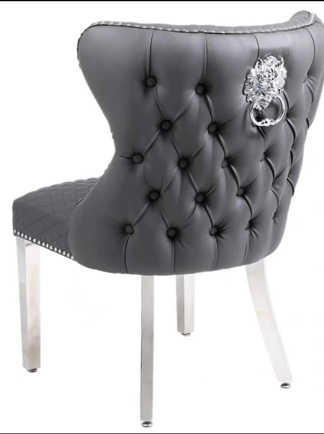 Nordic classic style wholesale manufacturers living room chair stainless frame flannel back accessory lion head dining chair