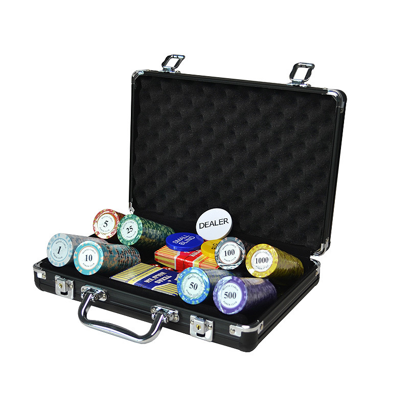 Hot Sale 100-500 pcs Clay Aluminum Suitcase Baccarat Black Jack  Metal Coins Sets + Metal Box Monte Carlo Poker Chip Set