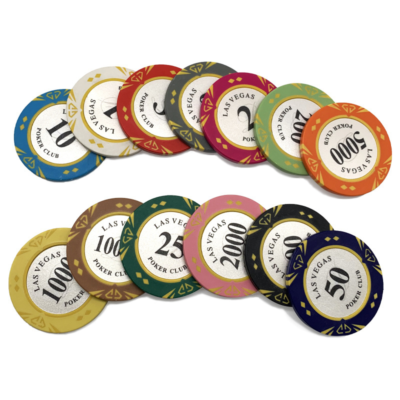 High Quality 14g Clay Casino Custom Poker Chip Set 40mm Coin Las Vegas Inner Metal with Trim Sticker Poker Chips Manufacturer