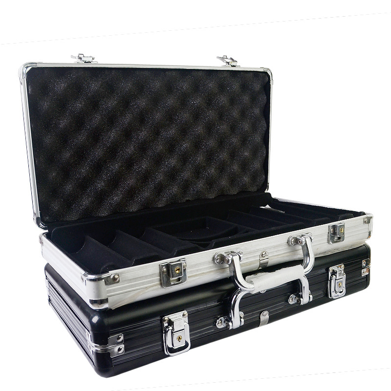 Hot Sale 100-500 pcs Clay Aluminum Suitcase Baccarat Black Jack  Metal Coins Sets + Metal Box Monte Carlo Poker Chip Set