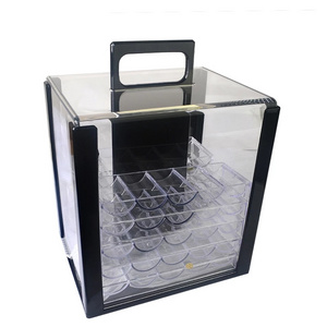 Hot Sale 1000PCS Acrylic Poker Chips Suitcase Transparent Cases With Password Texas Hold'em Double Open Coin Boxes With 10 Trays