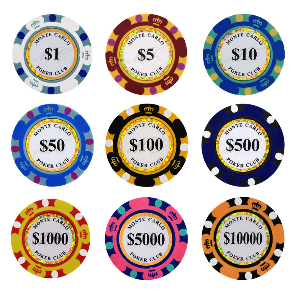 Hot Sale 500PCS/LOT Clay Chips Set with Trim Sticker Casino Crown Wheat Club Texas Hold'em Gambling Custom Poker Chips Supplier