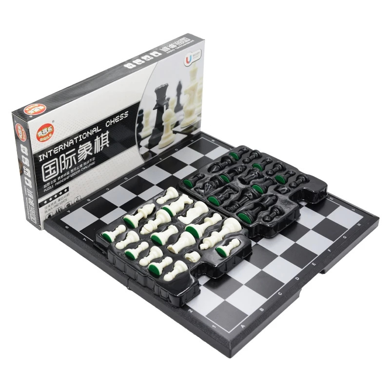 Chess Set Folding Magnetic Plastic Chessboard Board Game Portable Kid Toy International Chess Folding Portable Board Game 1set