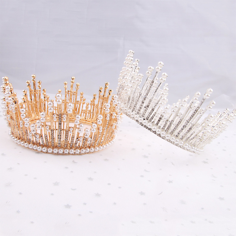 Baroque Crystal Tiaras Para Noivas Couronne 15cm Wedding Tiara Bridal Crowns For Queen Alloy Pearl Pageant Princess Tiara