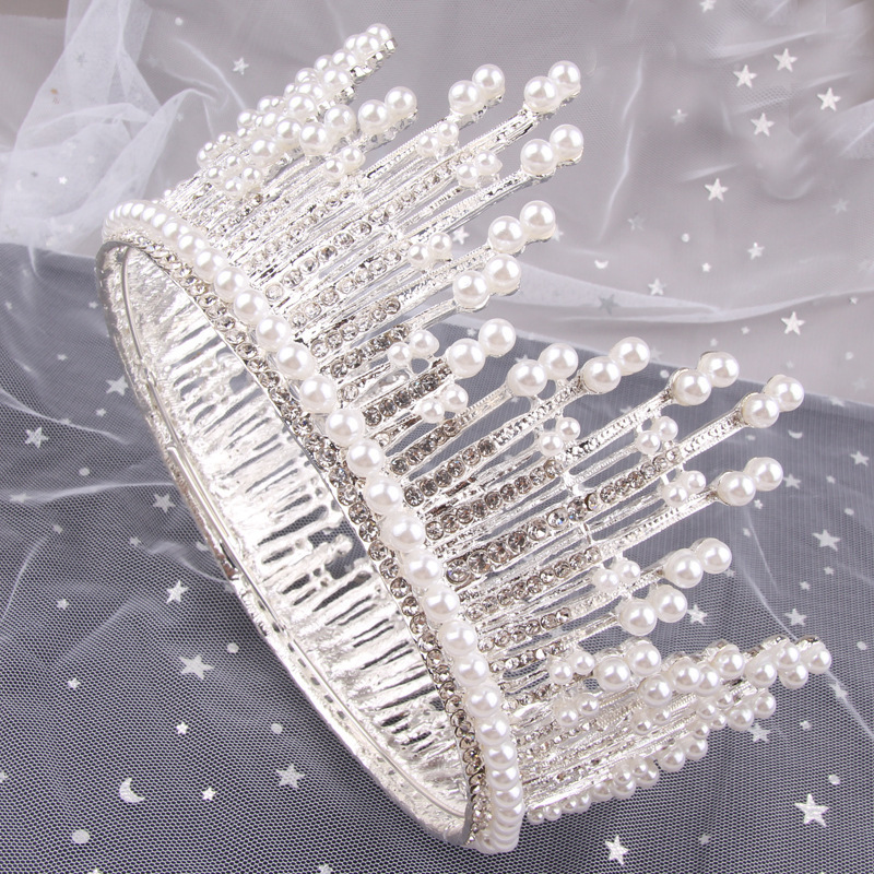 Baroque Crystal Tiaras Para Noivas Couronne 15cm Wedding Tiara Bridal Crowns For Queen Alloy Pearl Pageant Princess Tiara