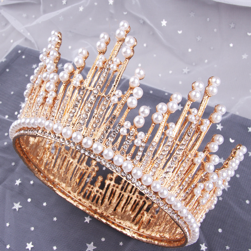 Baroque Crystal Tiaras Para Noivas Couronne 15cm Wedding Tiara Bridal Crowns For Queen Alloy Pearl Pageant Princess Tiara