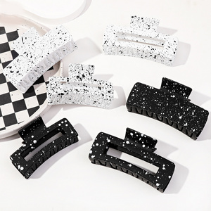 Korean Black And White Painted Barrette Claw Clips Acrylic Matte Ink Style Square Hair Claw 10.5cm Milk Cow Print Rectangle Clam