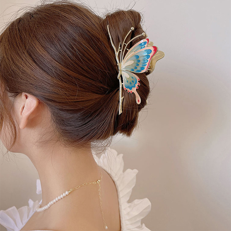 Hot Sale Alloy Jumbo Hair Claw Clip Haarklammer Graceful Colorful Large Hair Catch Metal Butterfly Shark Hair Claw