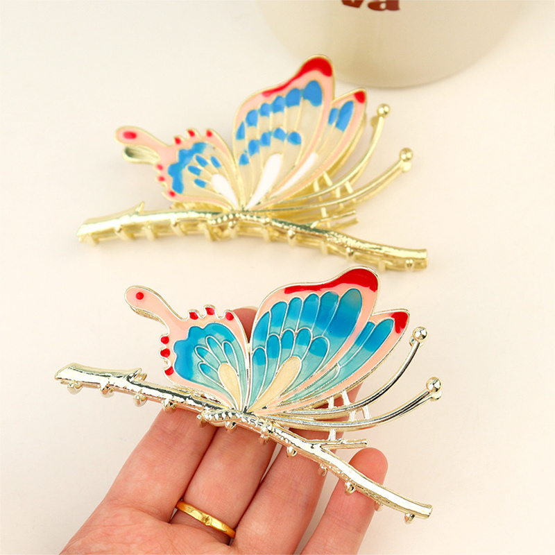 Hot Sale Alloy Jumbo Hair Claw Clip Haarklammer Graceful Colorful Large Hair Catch Metal Butterfly Shark Hair Claw