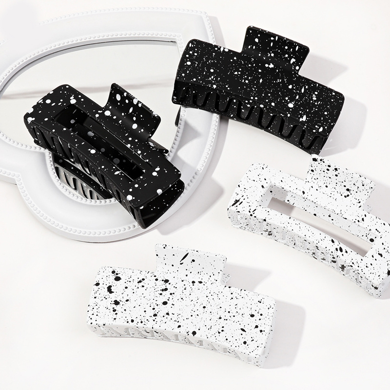 Korean Black And White Painted Barrette Claw Clips Acrylic Matte Ink Style Square Hair Claw 10.5cm Milk Cow Print Rectangle Clam