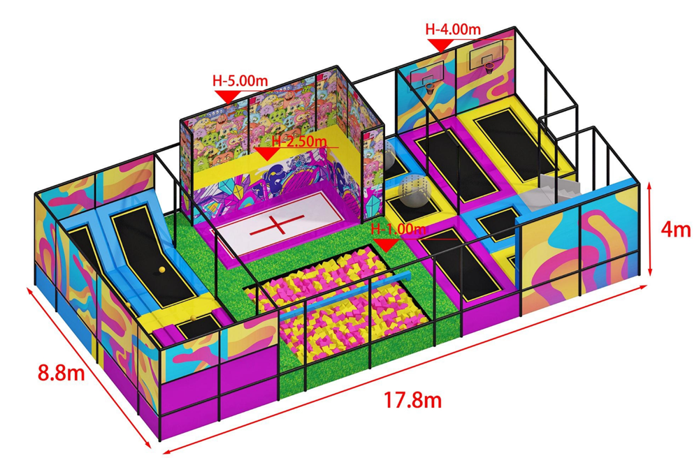 USA And Canada Popular trampoline park indoor equipment with interactive game wall for church