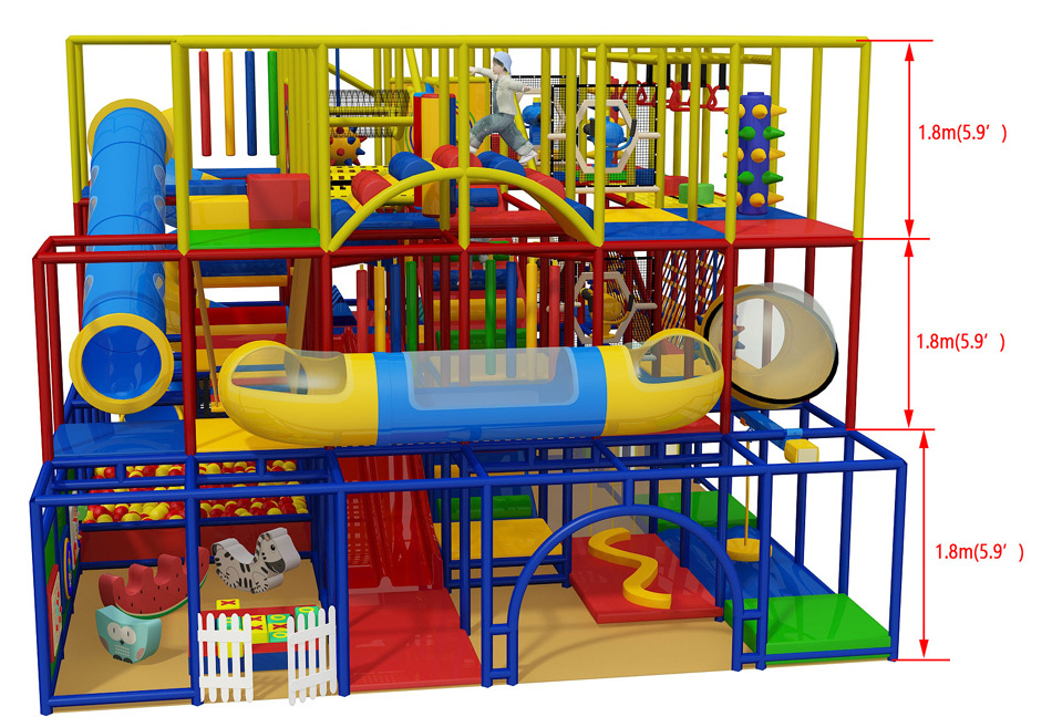 kids indoor playground play structure with tube slide ocean ball pit  and obstacles