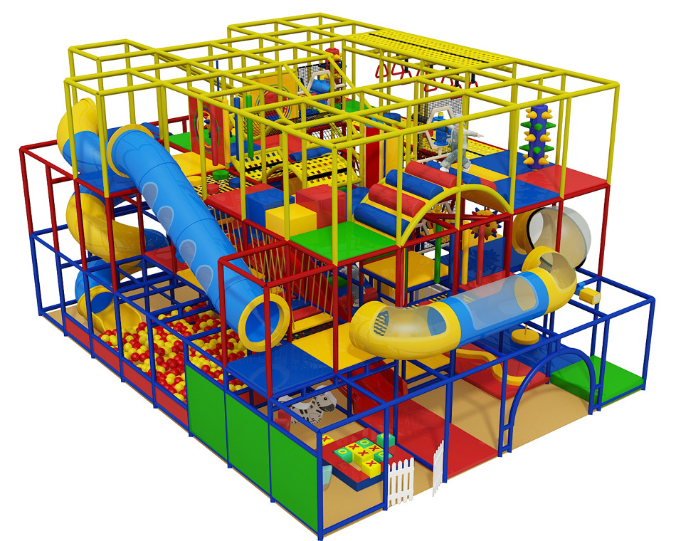 kids indoor playground play structure with tube slide ocean ball pit  and obstacles