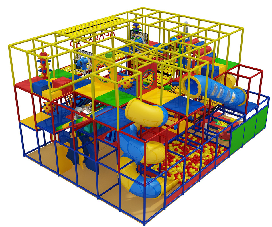 kids indoor playground play structure with tube slide ocean ball pit  and obstacles