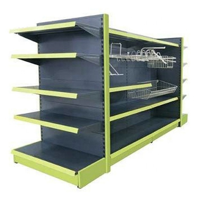 Super Market Shelf JIAYUAN Supermarket Rack Double-sided Metallic Heavy Duty Supermarket Equipment High Steel 5 Shelves 80-130kg