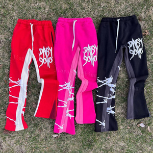 High quality Multicolored Flared Sweatpants Patch Work Custom Graffiti Print Men Flared Jogger Pants