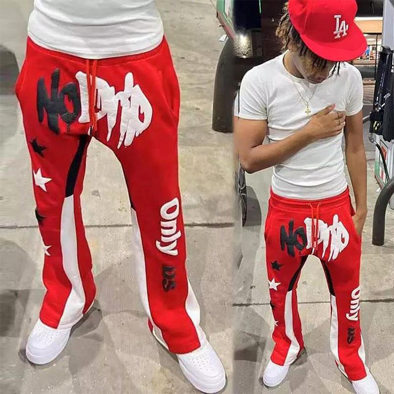 High quality Multicolored Flared Sweatpants Patch Work Custom Graffiti Print Men Flared Jogger Pants