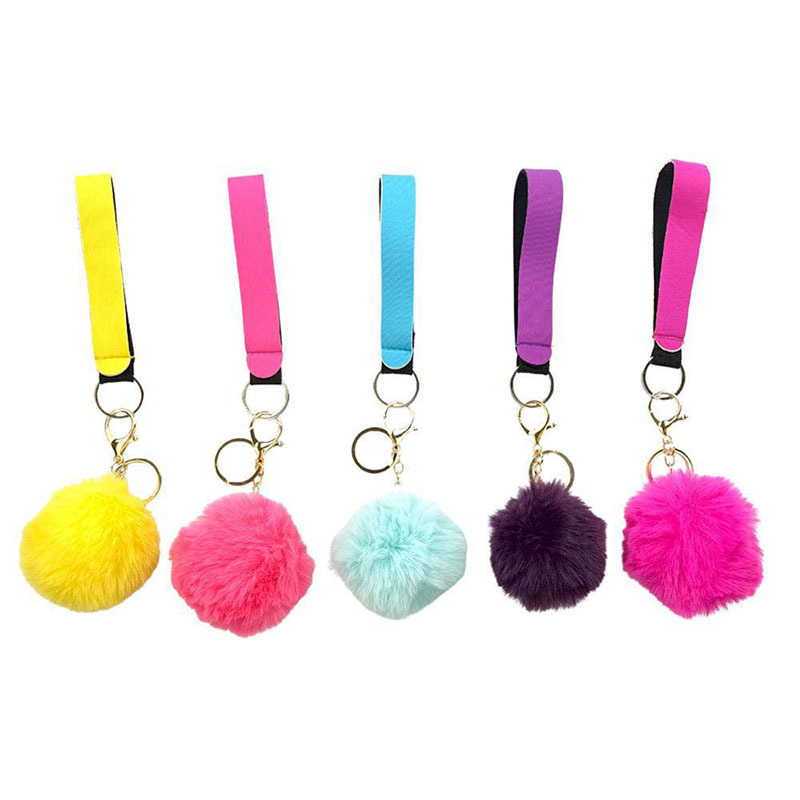 neoprene butterfly wristlet keychain set wholesale keychain accessories self defense set faux fur pom pom keychain