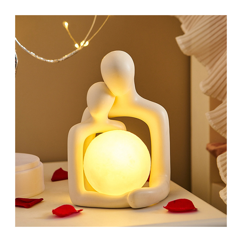 Indoor Couple Sculpture Model Night Light Porcelain Ornament Ceramic Beside Lamp Home Decor Luxury LED Table Lamp For Bedroom