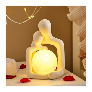 Indoor Couple Sculpture Model Night Light Porcelain Ornament Ceramic Beside Lamp Home Decor Luxury LED Table Lamp For Bedroom