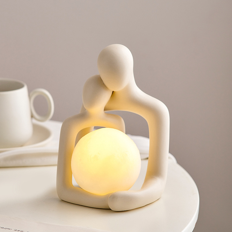 Indoor Couple Sculpture Model Night Light Porcelain Ornament Ceramic Beside Lamp Home Decor Luxury LED Table Lamp For Bedroom