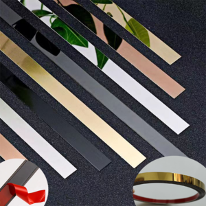 Stainless Steel Self-Adhesive Wall Strip For Background Transition Decorative Lines sticker Metal Gold Mirror Polished Flat Trim