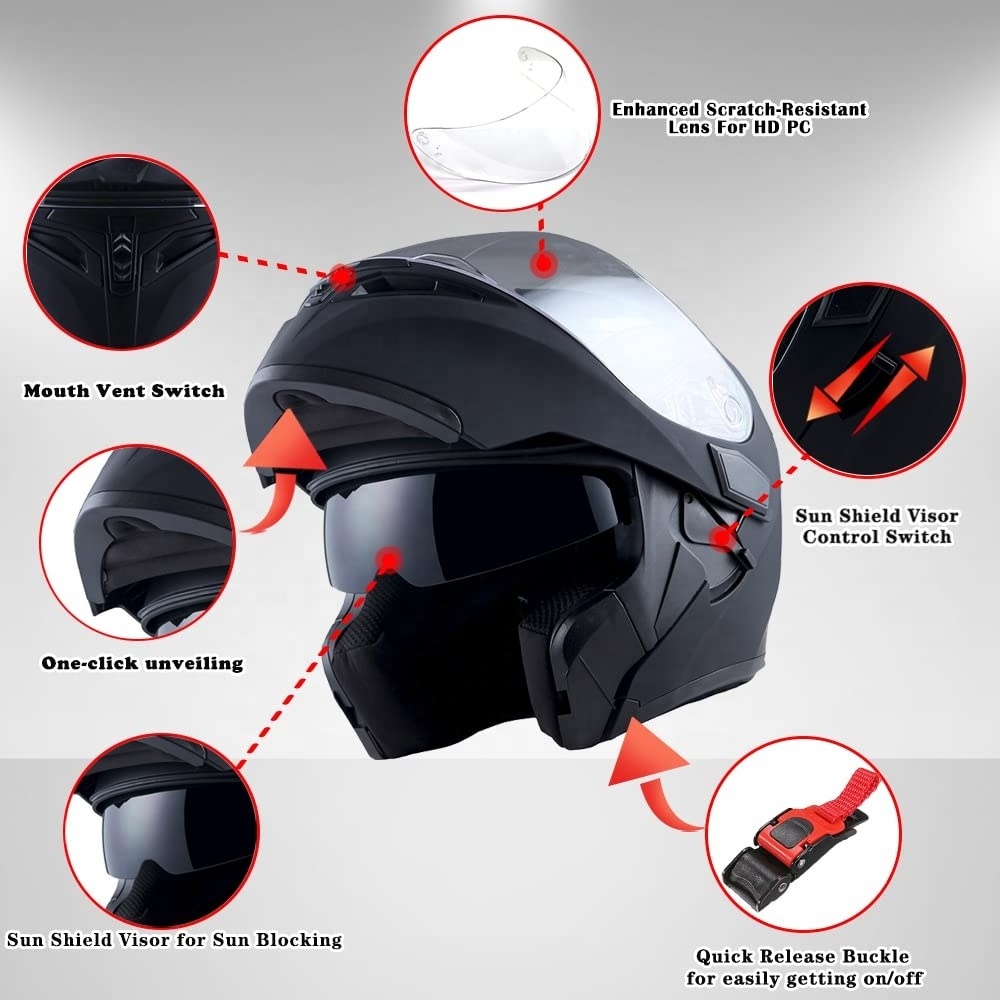 Motorcycle Modular Full Face Helmet Flip up Dual Visor Sun Shield: HB89 Matt Black; Size XL (59-60 CM 23.2/23.4 Inch)