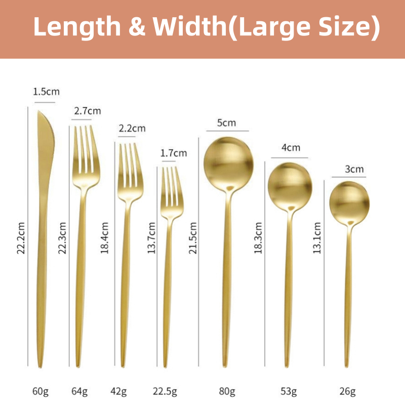 Restaurant Cafe Wedding Hotel Flatware 18/10 Stainless Steel Matte Polish Gold Cutlery Set