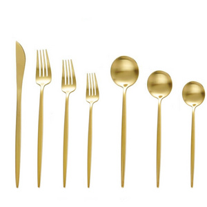 Restaurant Cafe Wedding Hotel Flatware 18/10 Stainless Steel Matte Polish Gold Cutlery Set