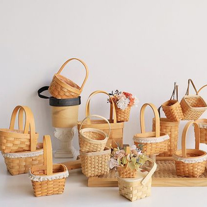 JY Christmas Wedding Decoration Bread Fruit Wooden Nordic Wood Chip Craft Gift Cotton Rope Woven Storage Candy Baskets