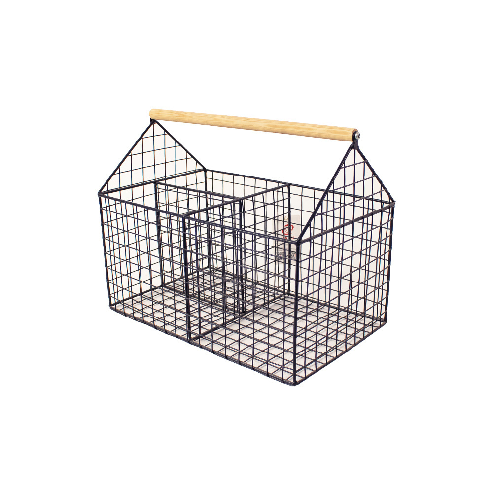 JY basket metal wire storage storage basket with handle wire mesh fruit storage basket with wooden handle