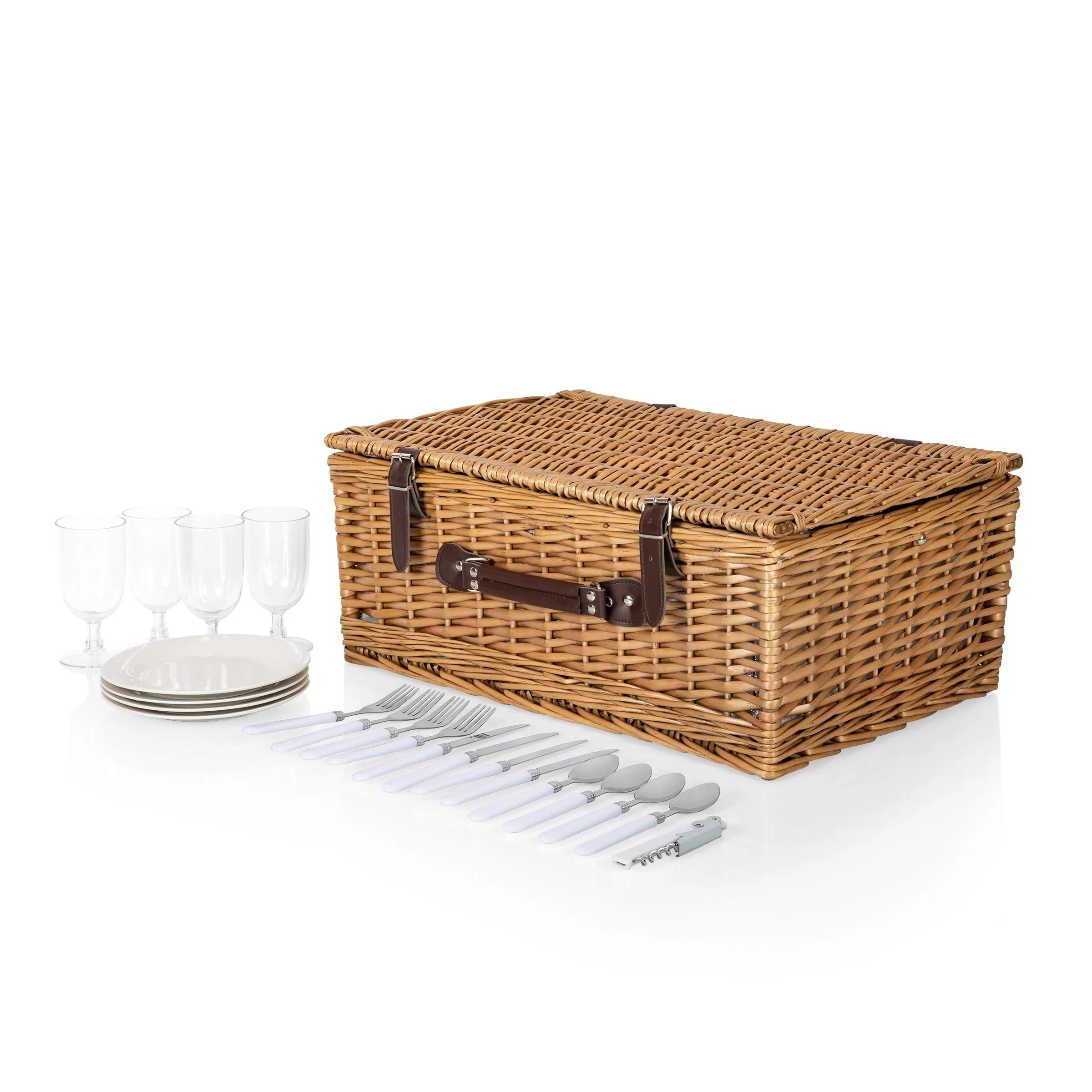 JY Direct Factory Cheap Wicker Picnic Basket Set 4 Person Brown Willow Lid Basket