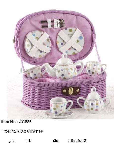 Purple Wicker Basket of Tea Set for Two Home Decoration PC Love Folk Art Handbag Lunch Basket Cooler Bag Picnic Basket Willow