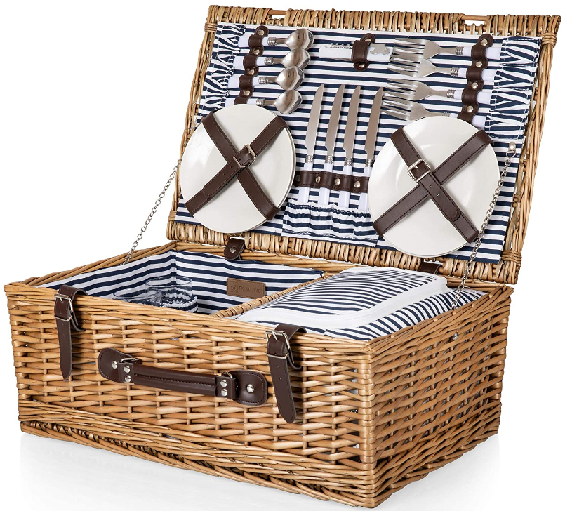 JY Direct Factory Cheap Wicker Picnic Basket Set 4 Person Brown Willow Lid Basket