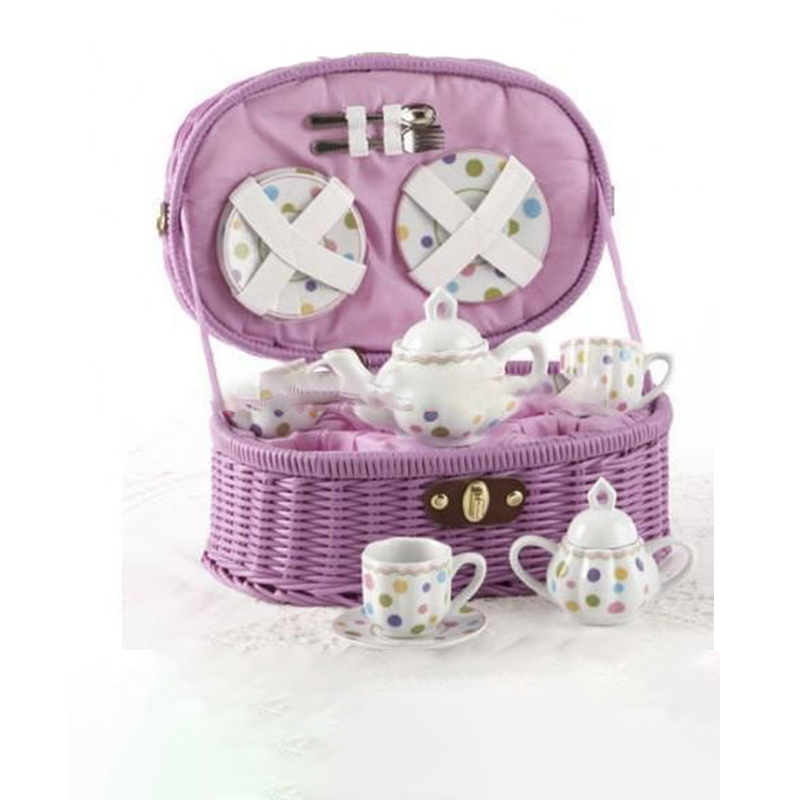 Purple Wicker Basket of Tea Set for Two Home Decoration PC Love Folk Art Handbag Lunch Basket Cooler Bag Picnic Basket Willow