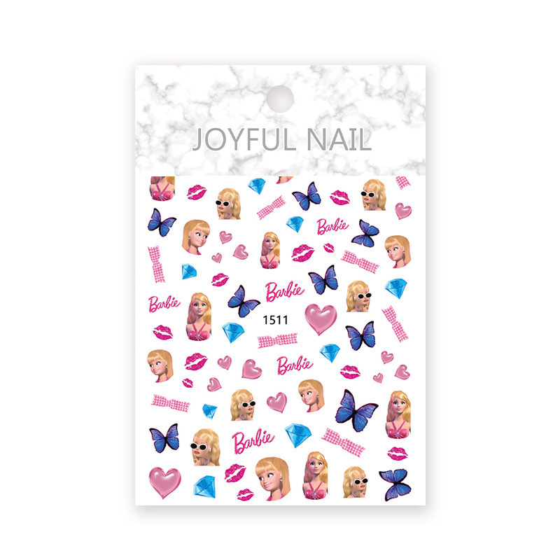 2023 New Cartoon Barbie Nail Charms Stickers Wholesale Self-adhesive 12 Designs Pink Bear Barbie Nail Sticker Kawaii Nail Charms