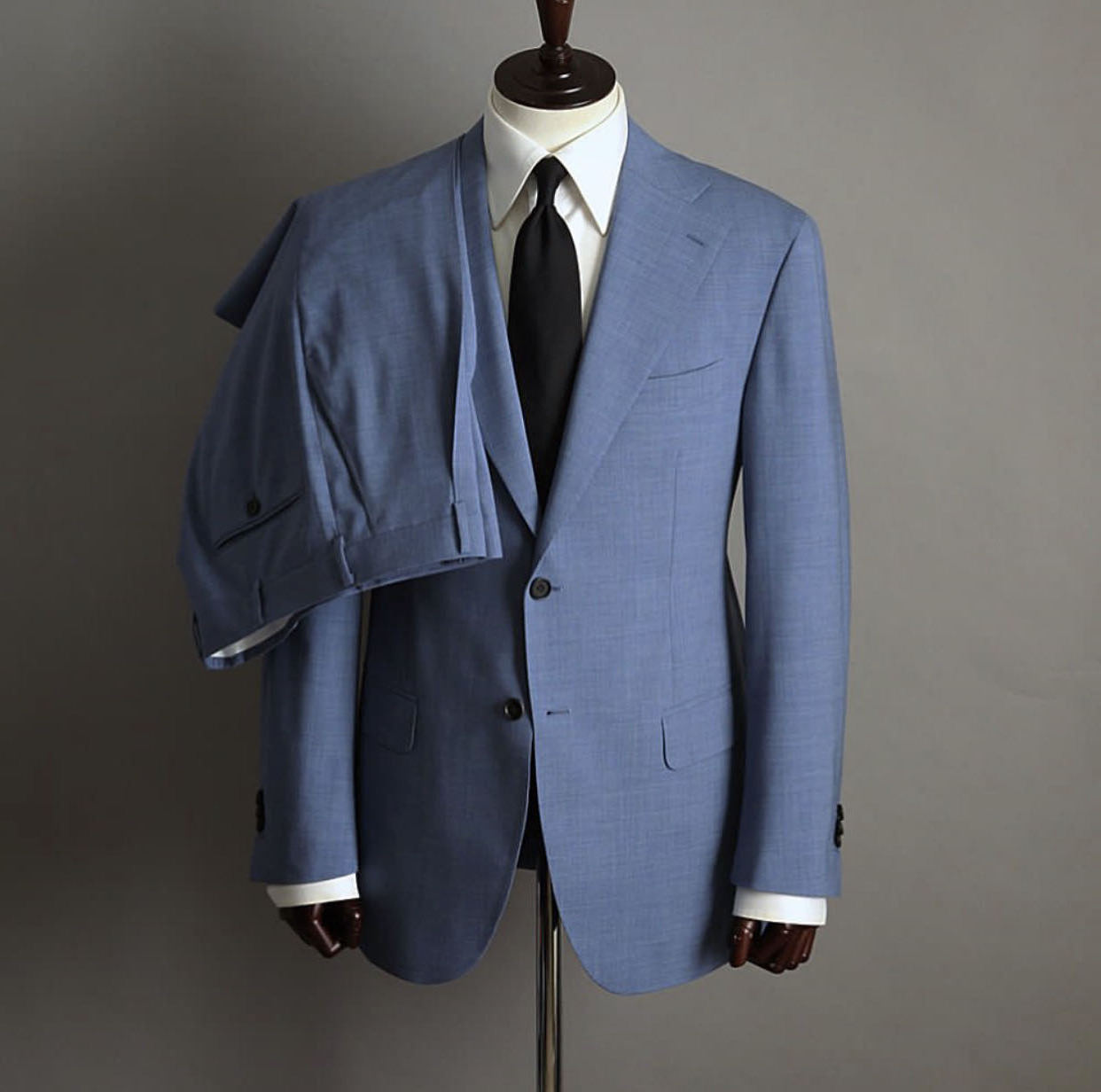 2 piece latest design bespoke men's dusty blue single breasted 2 horn buttons suit