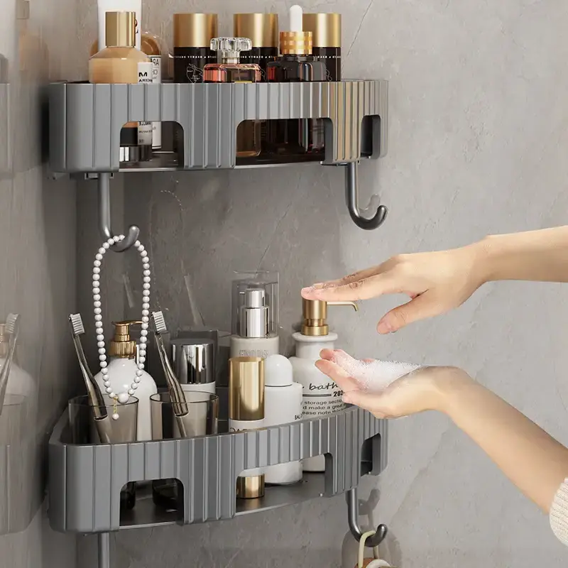 Stainless Steel Shower Caddy Wall Mounted Black Bathroom Shelves Free Drilling Storage Rack Wall Bathroom Shelves