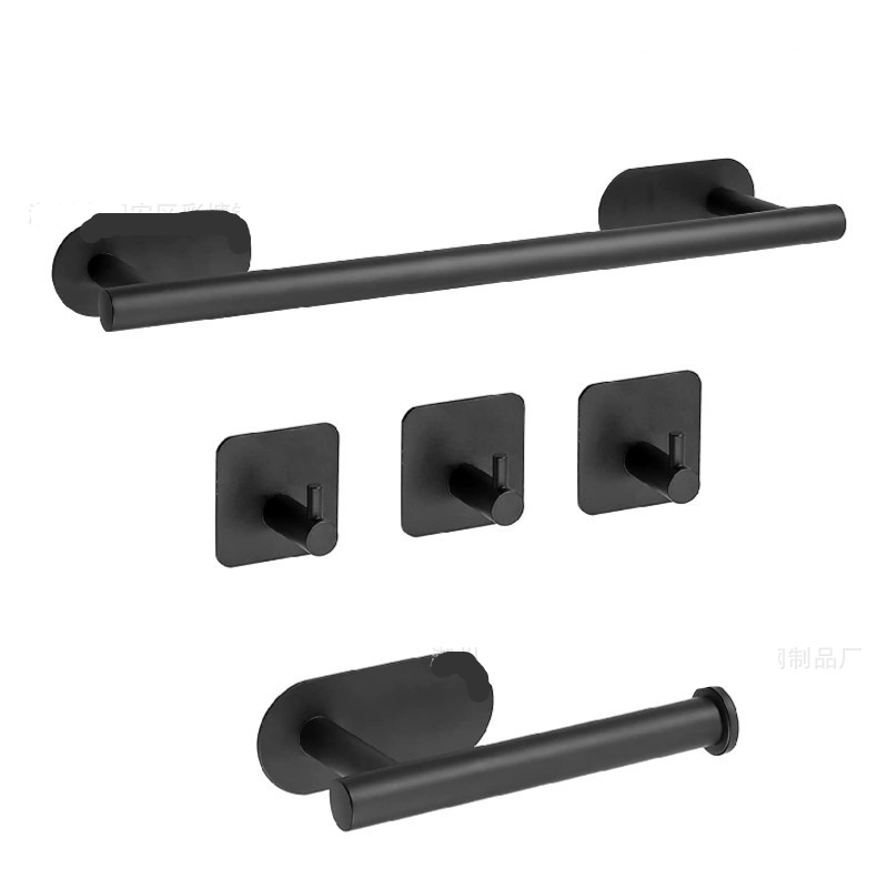 Black Bathroom Accessories Sets Wall Mounted Towel Bar Robe Hooks Toilet Paper Roll Holder Stainless Steel Hardware