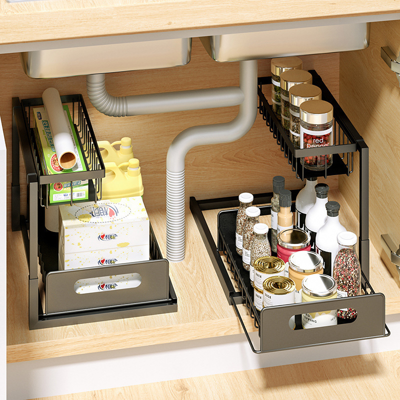 Pull-out Drawer Basket Finishing Shelf Removable Under Storage Storage Kitchen Cabinet Organizer Sink Rack For Kitchen