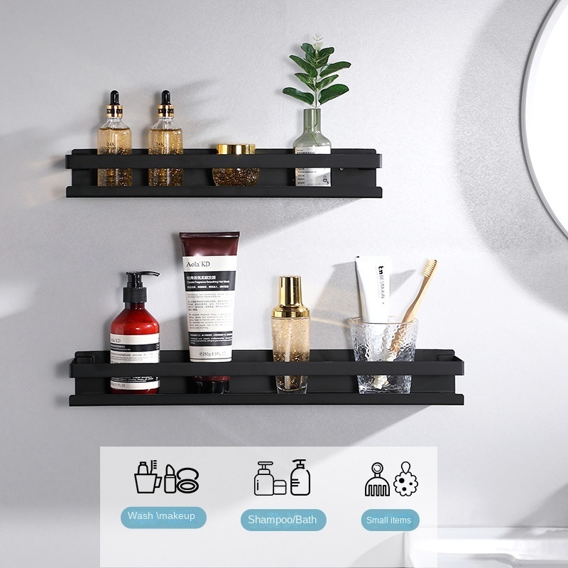 Black Stainless Steel Decorative Storage Mounted Rack Bathroom Floating Wall Shelves