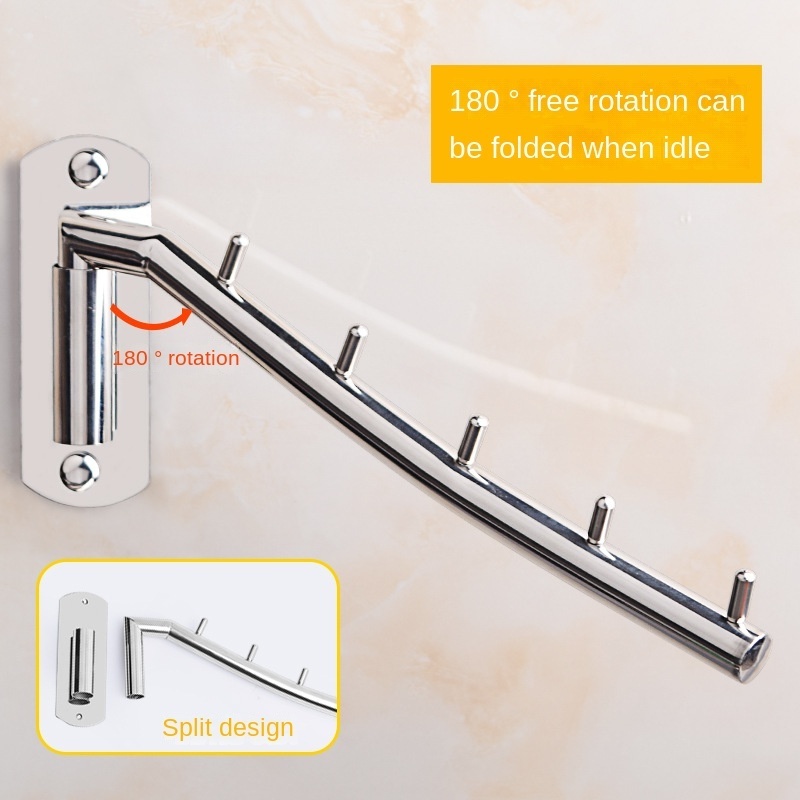 Hotel Wardrobe 304 Stainless Steel Rotating Hook Foldable Movable Clothing Hanging Rod Pendant System Space Saving Clothes Rack