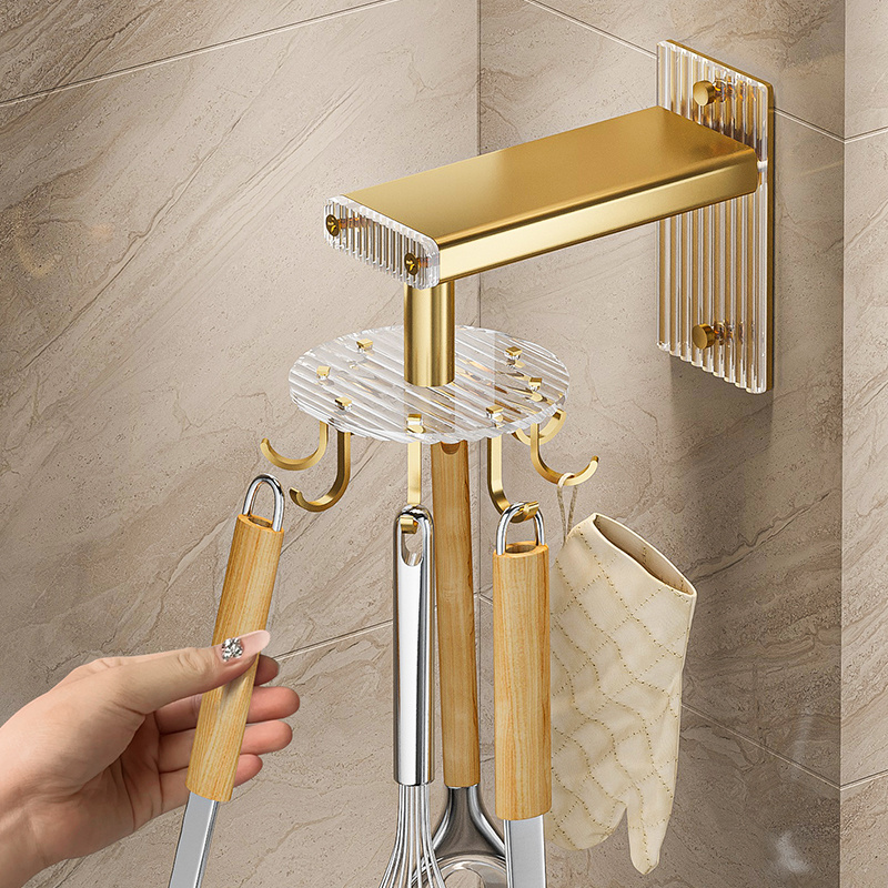 New Bath Rotating Hook Kitchen Bathroom 360 Degree Rotatable Hooks Self-adhesive Wall-hook Robe Holder