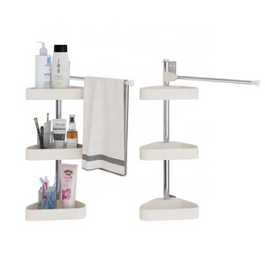 Towel Wall-mounted Stainless steel 5 tier Anti-rust White Floating Bathroom Telescopic Corner Storage Shower Shelf