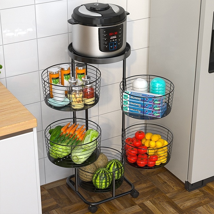 Wholesale customization home accessories kitchen products storage organizer metal 360-degree rotating vegetable fruit basket