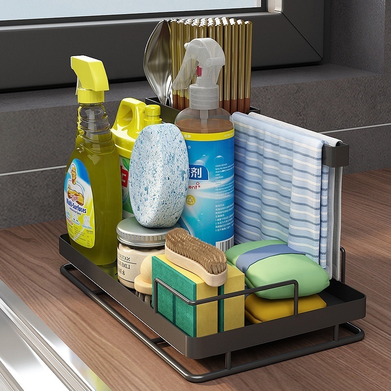 kitchen storage stainless steel sink drain basket rack holder 2 in 1 sponge rack shelf soap sponge detergent dispenser