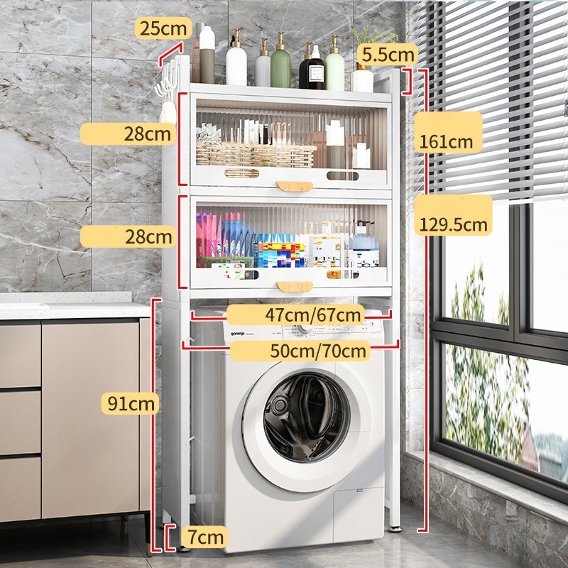 With cabinet door  bathroom cabinet foldable washing machine organiser storage rack metal above shelf over the toilet rack