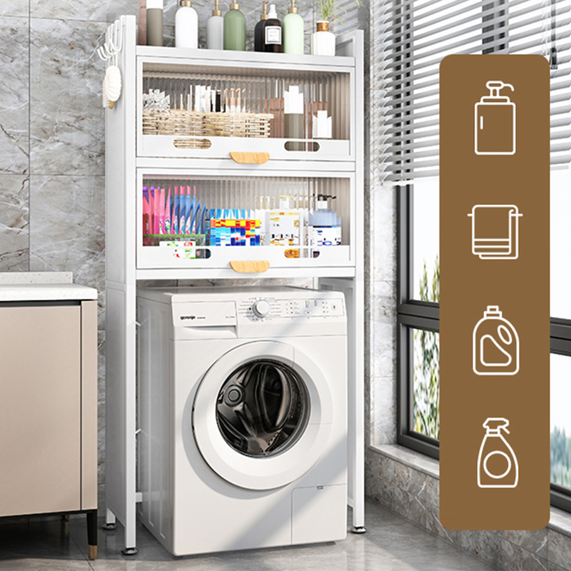 With cabinet door  bathroom cabinet foldable washing machine organiser storage rack metal above shelf over the toilet rack