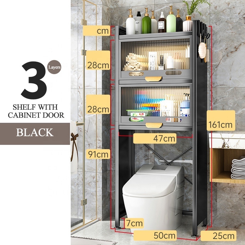 With cabinet door  bathroom cabinet foldable washing machine organiser storage rack metal above shelf over the toilet rack